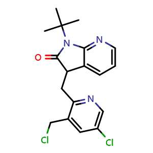 Chemical structure of 1-tert-butyl-3-[[5-chloro-3-(chloromethyl)-2-pyridyl]methyl]-3H-pyrrolo[2,3-b]pyridin-2-one , CAS 1455358-12-9, AChemBlock Y219632
