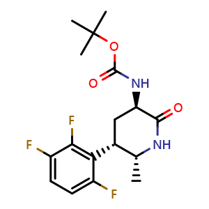 Chemical structure of tert-butyl N-[(3R,5S,6R)-6-methyl-2-oxo-5-(2,3,6-trifluorophenyl)-3-piperidyl]carbamate , CAS 1488327-11-2, AChemBlock Y219633