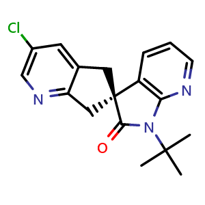 Chemical structure of (6R)-1'-tert-butyl-3-chloro-spiro[5,7-dihydrocyclopenta[b]pyridine-6,3'-pyrrolo[2,3-b]pyridine]-2'-one , CAS 1456803-73-8, AChemBlock Y219634