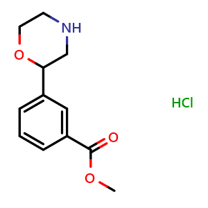 Chemical structure of methyl 3-morpholin-2-ylbenzoate hydrochloride , CAS 2970215-67-7, AChemBlock Y219643