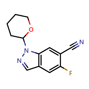 Chemical structure of 5-fluoro-1-tetrahydropyran-2-yl-indazole-6-carbonitrile , CAS 2940948-19-4, AChemBlock Y219677