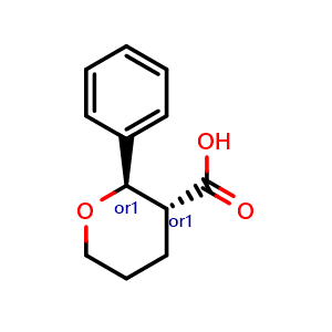 Chemical structure of trans-2-phenyltetrahydropyran-3-carboxylic acid , CAS 1955493-87-4, AChemBlock Y219685