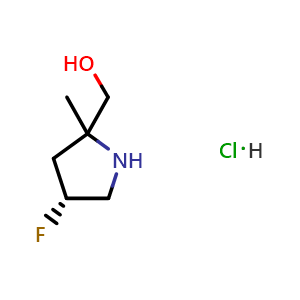 Chemical structure of [(4R)-4-fluoro-2-methyl-pyrrolidin-2-yl]methanol hydrochloride , CAS 2970212-89-4, AChemBlock Y219691