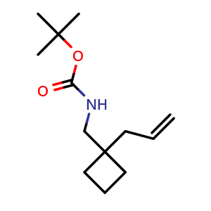 Chemical structure of tert-butyl N-[(1-allylcyclobutyl)methyl]carbamate , CAS 2413651-74-6, AChemBlock Y219693