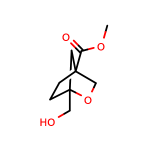 Chemical structure of methyl 1-(hydroxymethyl)-2-oxabicyclo[2.2.1]heptane-4-carboxylate , CAS 2377031-02-0, AChemBlock Y219708