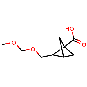 Chemical structure of 2-(methoxymethoxymethyl)bicyclo[1.1.1]pentane-1-carboxylic acid , CAS 2565585-97-7, AChemBlock Y219718