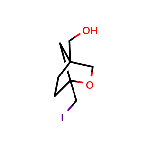 Chemical structure of [1-(iodomethyl)-2-oxabicyclo[2.2.1]heptan-4-yl]methanol , CAS 2955551-68-3, AChemBlock Y219719