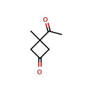 Chemical structure of 3-acetyl-3-methyl-cyclobutanone , CAS 2955551-72-9, AChemBlock Y219720