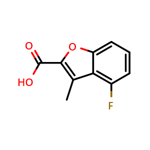 Chemical structure of 4-fluoro-3-methyl-benzofuran-2-carboxylic acid , CAS 344287-24-7, AChemBlock Y219733