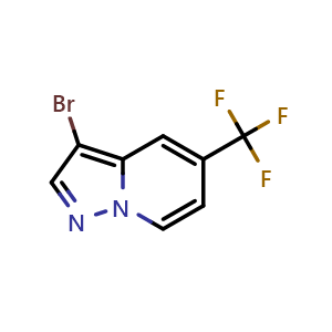 Chemical structure of 3-bromo-5-(trifluoromethyl)pyrazolo[1,5-a]pyridine , CAS 2768549-80-8, AChemBlock Y219740