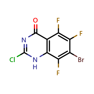 Chemical structure of 7-bromo-2-chloro-5,6,8-trifluoro-1H-quinazolin-4-one , CAS 2820536-80-7, AChemBlock Y219744