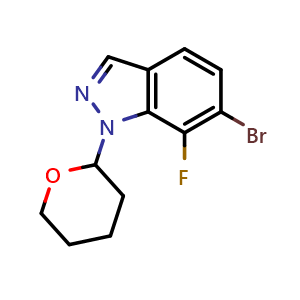 Chemical structure of 6-bromo-7-fluoro-1-tetrahydropyran-2-yl-indazole , CAS 2883044-81-1, AChemBlock Y219745