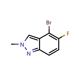 Chemical structure of 4-bromo-5-fluoro-2-methyl-indazole , CAS 2851972-44-4, AChemBlock Y219765
