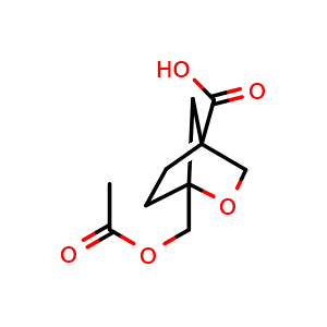 Chemical structure of 1-(acetoxymethyl)-2-oxabicyclo[2.2.1]heptane-4-carboxylic acid , CAS 2940962-53-6, AChemBlock Y219775