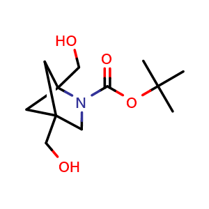 Chemical structure of tert-butyl 1,4-bis(hydroxymethyl)-2-azabicyclo[2.1.1]hexane-2-carboxylate , CAS 2955561-28-9, AChemBlock Y219778
