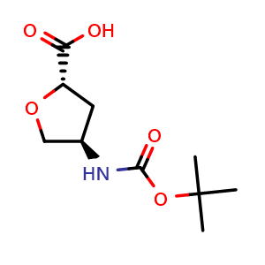 Chemical structure of (2S,4R)-4-{[(tert-butoxy)carbonyl]amino}oxolane-2-carboxylic acid , CAS 1932078-60-8, AChemBlock Y219789