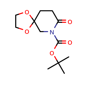 Chemical structure of tert-butyl 8-oxo-1,4-dioxa-9-azaspiro[4.5]decane-9-carboxylate , CAS 2940964-29-2, AChemBlock Y219803