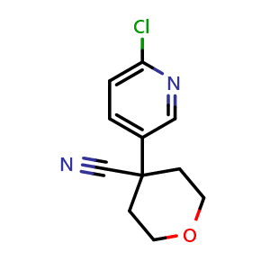 Chemical structure of 4-(6-chloropyridin-3-yl)tetrahydro-2H-pyran-4-carbonitrile , CAS 935279-87-1, AChemBlock Y219807