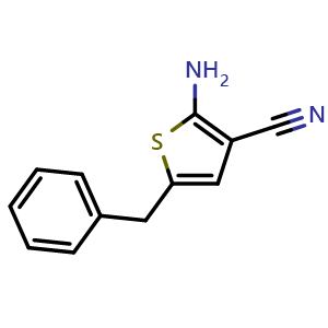 Chemical structure of 2-Amino-5-benzylthiophene-3-carbonitrile , CAS 364596-21-4, AChemBlock Y219832