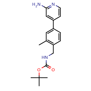 Chemical structure of tert-butyl (4-(2-aminopyridin-4-yl)-2-methylbenzyl)carbamate , CAS 1798792-37-6, AChemBlock Y219843