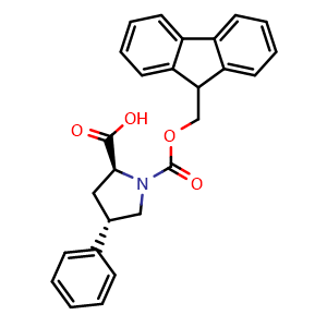 Chemical structure of (2S,4S)-Fmoc-4-phenyl-pyrrolidine-2-carboxylic acid , CAS 269078-71-9, AChemBlock Y219853