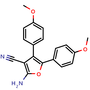 Chemical structure of 2-Amino-4,5-bis(4-methoxyphenyl)furan-3-carbonitrile , CAS 94556-80-6, AChemBlock Y219882