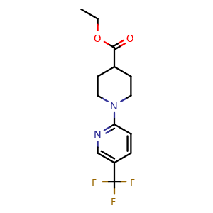 Chemical structure of Ethyl 1-(5-(trifluoromethyl)pyridin-2-yl)piperidine-4-carboxylate , CAS 420844-59-3, AChemBlock Y219891