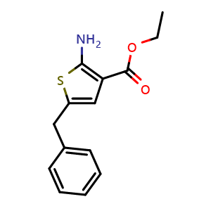 Chemical structure of ethyl 2-amino-5-benzylthiophene-3-carboxylate , CAS 216686-60-1, AChemBlock Y219912