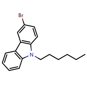 Chemical structure of 3-bromo-9-hexyl-9H-carbazole , CAS 156972-74-6, AChemBlock Y219919