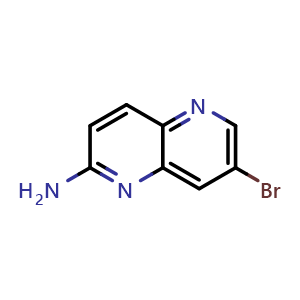 Chemical structure of 7-Bromo-1,5-naphthyridin-2-amine , CAS 1309774-04-6, AChemBlock Y219955