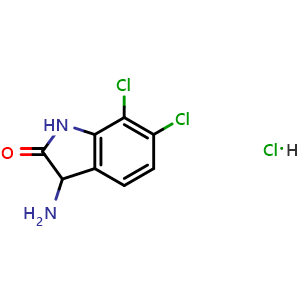 Chemical structure of 3-Amino-6,7-dichloro-2,3-dihydro-1h-indol-2-one hydrochloride , CAS 1269151-06-5, AChemBlock Y219960