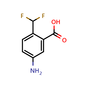 Chemical structure of 5-Amino-2-(difluoromethyl)benzoic acid , CAS 1784963-00-3, AChemBlock Y219989