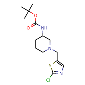Chemical structure of Tert-butyl N-[1-[(2-chloro-1,3-thiazol-5-yl)methyl]piperidin-3-yl]carbamate , CAS 939986-55-7, AChemBlock Y219994