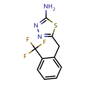 Chemical structure of 5-[[2-(Trifluoromethyl)phenyl]methyl]-1,3,4-thiadiazol-2-amine , CAS 1052694-84-4, AChemBlock Y220007