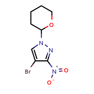 Chemical structure of 4-bromo-3-nitro-1-(tetrahydro-2H-pyran-2-yl)-1H-pyrazole , CAS 1235407-33-6, AChemBlock Y220115