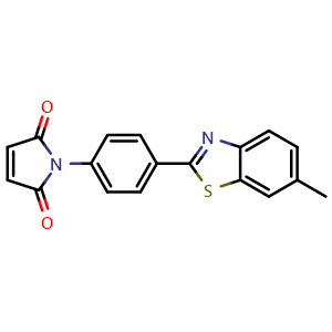 Chemical structure of 1-[4-(6-methyl-1,3-benzothiazol-2-yl)phenyl]-2,5-dihydro-1H-pyrrole-2,5-dione , CAS 19735-68-3, AChemBlock Y220124