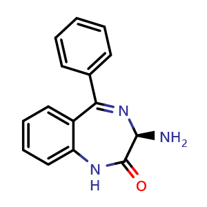 Chemical structure of (+)-(3R)-3-Amino-5-phenyl-1,3-dihydro-2H-1,4-benzodiazepin-2-one , CAS 796038-21-6, AChemBlock Y220136