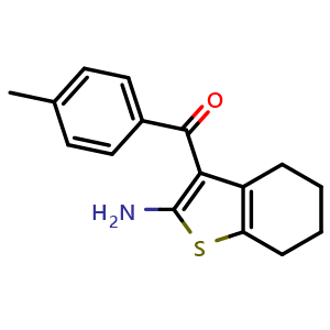 Chemical structure of 3-(4-Methylbenzoyl)-4,5,6,7-tetrahydro-1-benzothiophen-2-amine , CAS 247206-89-9, AChemBlock Y220152