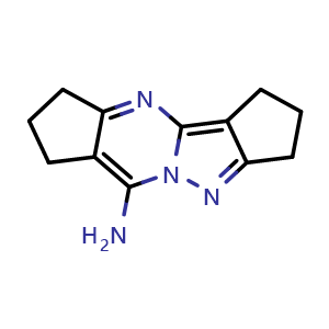 Chemical structure of 1,2,3,7,8,9-hexahydro-cyclopenta[d]cyclopenta[3,4]pyrazolo[1,5-a]pyrimidin-6-amine , CAS 878417-21-1, AChemBlock Y220153