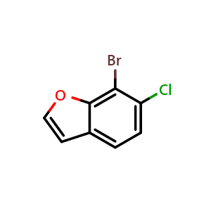 Chemical structure of 7-bromo-6-chloro-benzofuran , CAS 1427404-45-2, AChemBlock Y220162