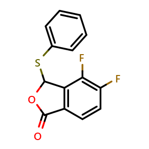 Chemical structure of 4,5-Difluoro-3-(phenylthio)isobenzofuran-1(3H)-one , CAS 2136287-64-2, AChemBlock Y220216