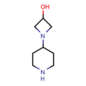 Chemical structure of 1-(Piperidin-4-yl)azetidin-3-ol , CAS 1147423-04-8, AChemBlock Y220217