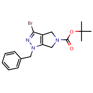 Chemical structure of tert-Butyl 1-benzyl-3-bromo-4,6-dihydropyrrolo[3,4-c]pyrazole-5(1H)-carboxylate , CAS 2133421-27-7, AChemBlock Y220231