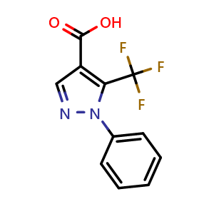 Chemical structure of 1-Phenyl-5-(trifluoromethyl)-1H-pyrazole-4-carboxylic acid , CAS 98534-81-7, AChemBlock Y220233