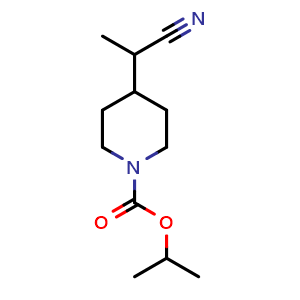 Chemical structure of Isopropyl 4-(1-cyanoethyl)piperidine-1-carboxylate , CAS 1375065-78-3, AChemBlock Y220235