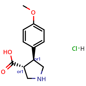 Chemical structure of trans-4-(4-Methoxyphenyl)pyrrolidine-3-carboxylic acid hydrochloride , CAS 1392211-27-6, AChemBlock Y220246