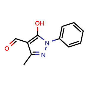 Chemical structure of 5-Hydroxy-3-methyl-1-phenyl-1H-pyrazole-4-carbaldehyde , CAS 60484-29-9, AChemBlock Y220262
