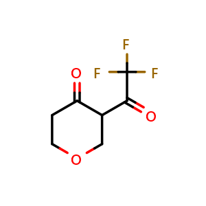 Chemical structure of 3-(2,2,2-Trifluoroacetyl)dihydro-2H-pyran-4(3H)-one , CAS 158351-87-2, AChemBlock Y220263