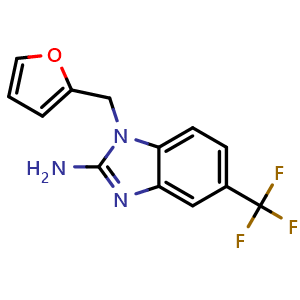 Chemical structure of 1-(2-Furylmethyl)-5-(trifluoromethyl)-1H-benzimidazol-2-amine , CAS 878259-07-5, AChemBlock Y220269
