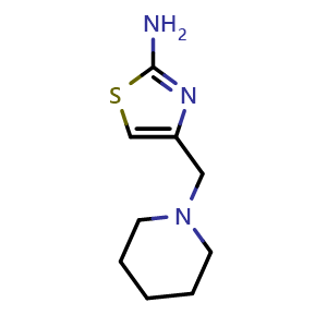 Chemical structure of 4-(1-Piperidinylmethyl)-1,3-thiazol-2-amine , CAS 17386-10-6, AChemBlock Y220304